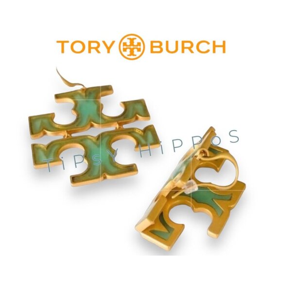 Tory Burch Miller Green and Gold Logo Earrings - Picture 4 of 6